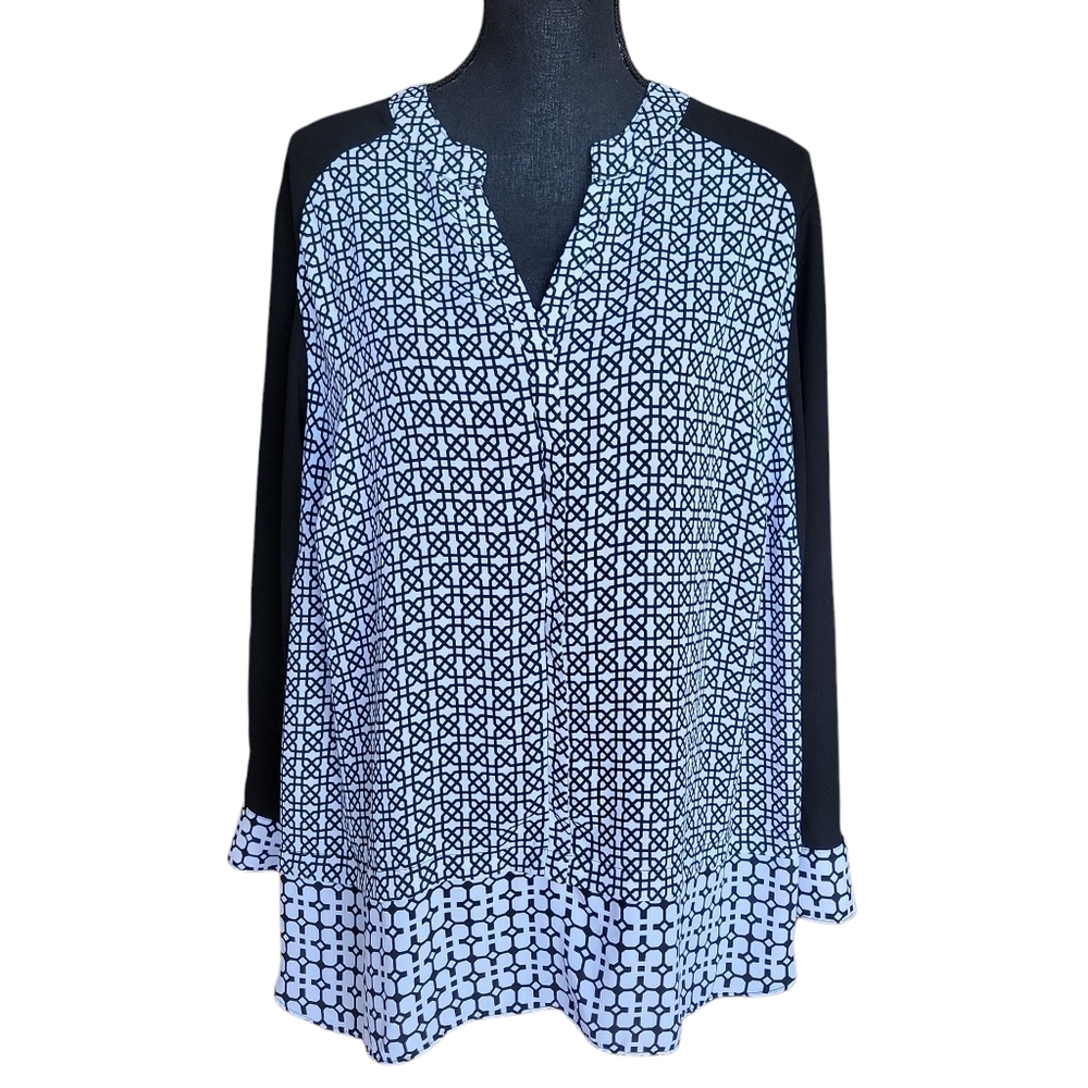 Cato NWT Black and White Patterned Blouse Women's Size XL 18/20W